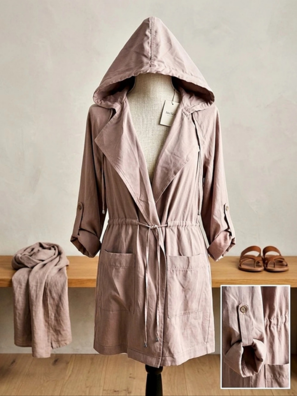 BÉCOOL Hooded Trench Coat Pink Size Medium